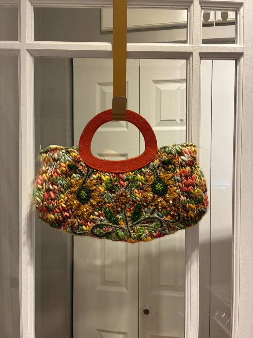 Multicolor Crochet Floral Hobo with Orange Round Handles